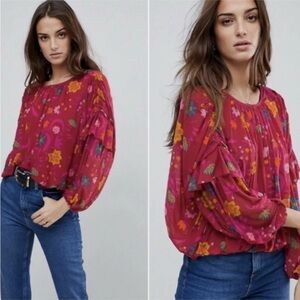 Free People Wildflower Honey Top in Red Berry Size Large